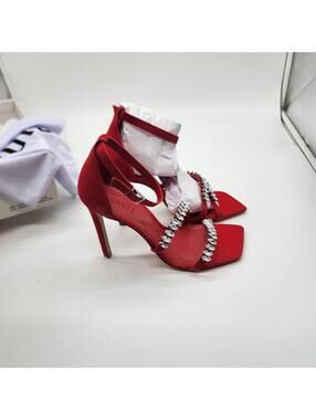 Schutz Linsey CLUB RED Rhinestone Strappy Sandals Heels Size 10 New